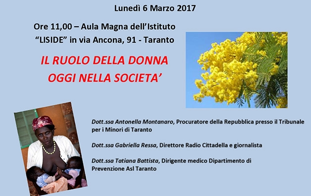 Iniziativa sulla donna a Taranto lunedì 6 marzo