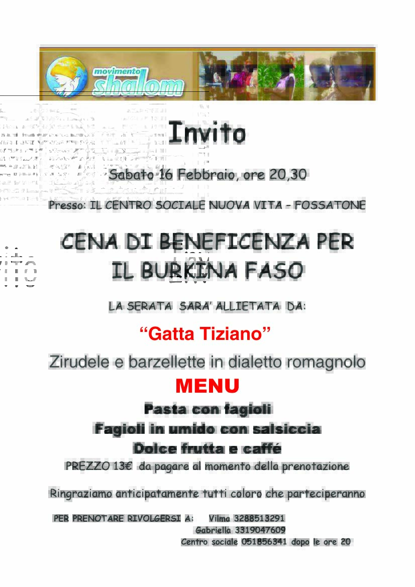 Fossatone: cena di beneficenza