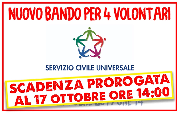 Nuovo bando di Servizio Civile Universale – scadenza prorogata al 17/10/2019