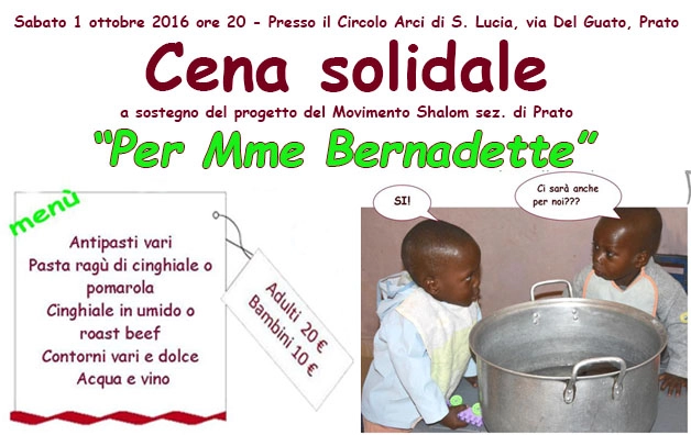 Cena solidale per Mme Bernadette a Prato – 1 ottobre