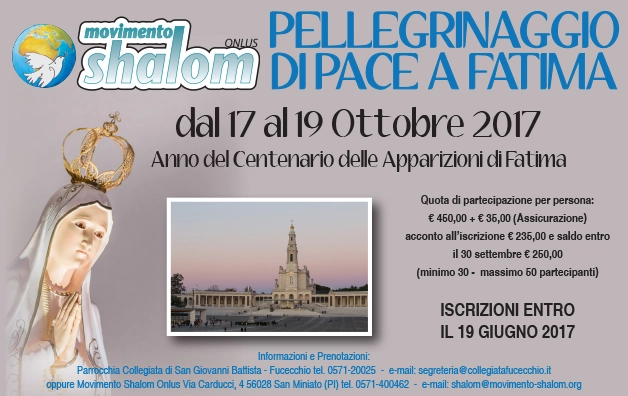 Pellegrinaggio a Fatima dal 17 al 19 ottobre 2017