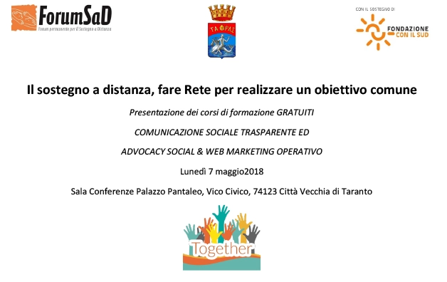 Il sostegno a distanza, fare Rete per realizzare un obiettivo comune – lunedì 7 maggio a Taranto