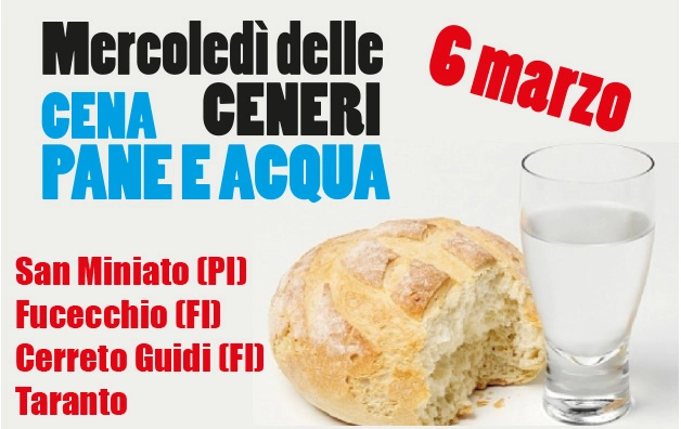 Cena del Mercoledì delle Ceneri a pane e acqua