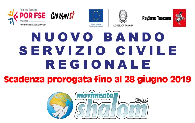 Nuovo bando di servizio civile regionale – PROROGA fino alle ore 14:00 del 28 Giugno 2019