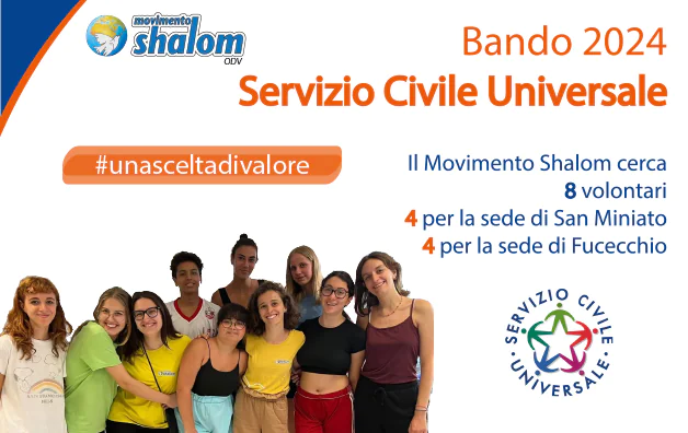 Il Movimento Shalom cerca 8 volontari in Servizio Civile per San Miniato e Fucecchio – scad. 18/02